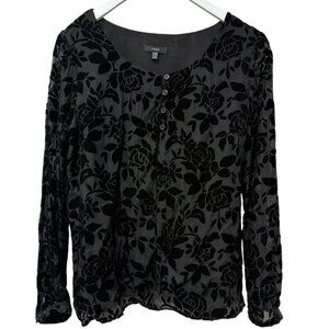 DREW Womens Top Size Small Black Burnout Velvet Blouse Long Sleeve